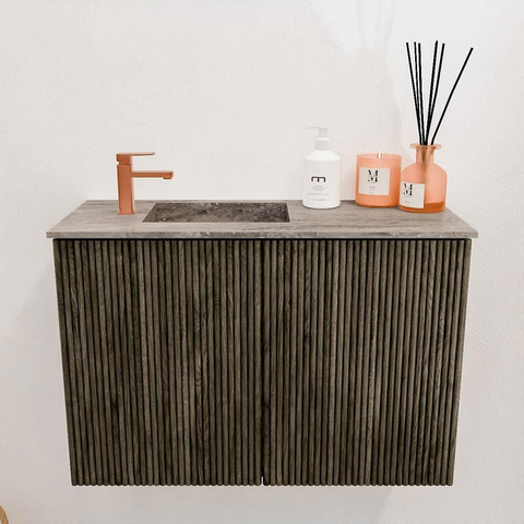 Mondiaz JOYA-DLUX 60cm meuble de salle de bains - couleur Shadow - Vasque FAYE position Gauche 1 trou de robinet couleur Oza. SW1425031