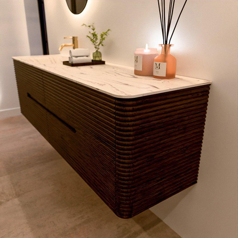 Mondiaz CIRO-DLUX Badkamermeubelset - 170x45x50cm - Solid surface wastafel Nata - 1 wasbak Links - 1 kraangat - 4 lades - Walnut SW1530572
