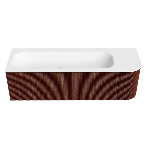 Mondiaz KURVE Badkamermeubelset - 145x46x40cm - 1 lade - 1 deur - wastafel solid surface - links - zonder kraangat - Ruby SW1415298