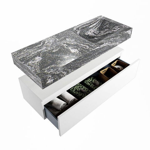 MONDIAZ ALAN - DLUX Badkamermeubelset - 120cm - onderkast - Talc - 1 lade - vrijhangende wastafel - wasbak rechts - 0 kraangaten - Lava SW807808