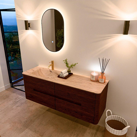 Mondiaz CIRO-DLUX Badkamermeubelset - 140x45x50cm - Solid surface wastafel Arena - 1 wasbak Links - 1 kraangat - 4 lades - Ruby SW1531770
