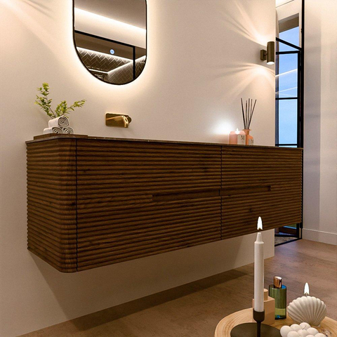 Mondiaz CIRO-DLUX Ensemble de meubles de salle de bains - 170x45x50cm - Lavabo en solid surface Oza - 1 vasque à gauche - sans trous de robinet - 4 tiroirs - Dusk SW1533304
