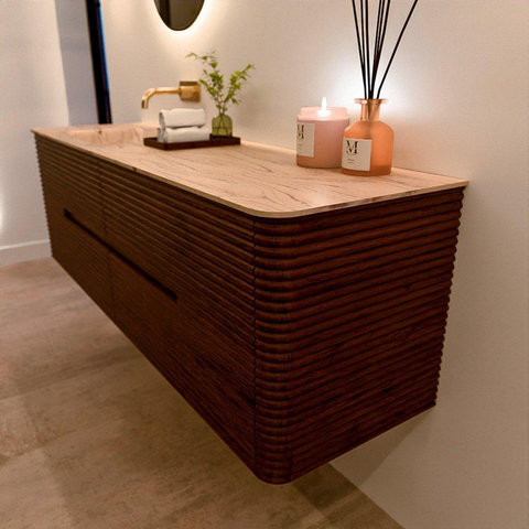 Mondiaz CIRO-DLUX Ensemble de meubles de salle de bains - 160x45x50cm - Plan-vasque solid surface Arena - 1 lavabo à gauche - sans trous de robinet - 4 tiroirs - Ruby SW1531715