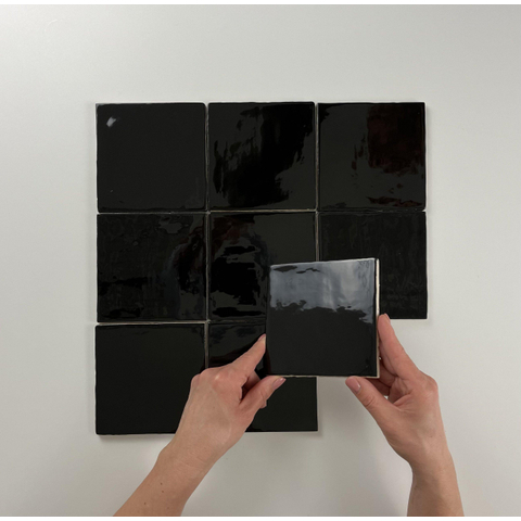 ÉCHANTILLON Terravito Viondo carreau mural - 13x13cm - 10mm - Carré - Noir brillant SW736227