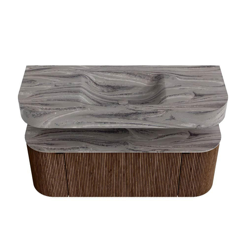 MONDIAZ THOR-DLUX 120cm meuble de salle de bains arrondi gauche + droite couleur Walnut avec 1 tiroir et 2 portes. Vasque suspendue CLOUD Centre sans trou de robinet couleur Sombra. SW1463675