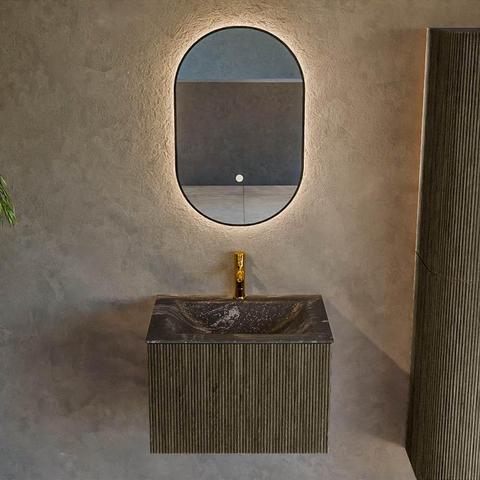 Mondiaz KURVE-DLUX Ensemble de meuble de salle de bains - 60x46x40cm - 1 tiroir - lavabo solid surface - central - 1 trou de robinet - Shadow SW1414632
