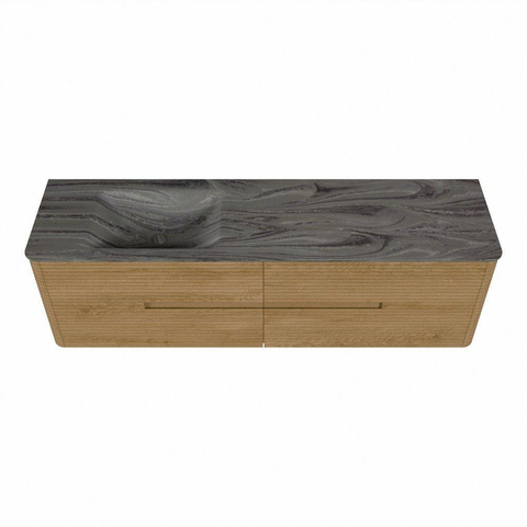 Mondiaz CIRO-DLUX Ensemble de meubles de salle de bains - 170x45x50cm - Plan vasque Solid surface Sombra - 1 vasque à gauche - sans trous de robinetterie - 4 tiroirs - Chêne SW1531290