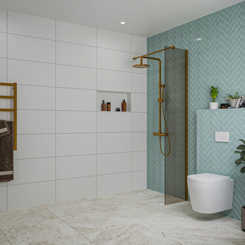 Fortifura Galeria inloopdouche - 40x200cm - rookglas - wandarm - PVD - geborsteld koper SW876933