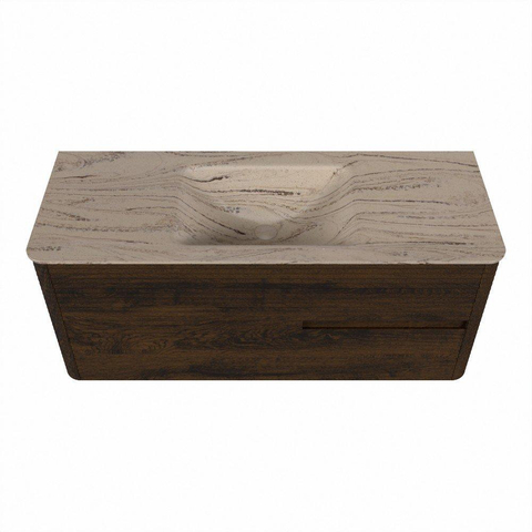Mondiaz CIRO-DLUX Ensemble de meubles de salle de bains - 120x45x50cm - Vasque solid surface Arena - 1 lavabo au milieu - 1 perçage pour robinet - 2 tiroirs - Noyer SW1530419