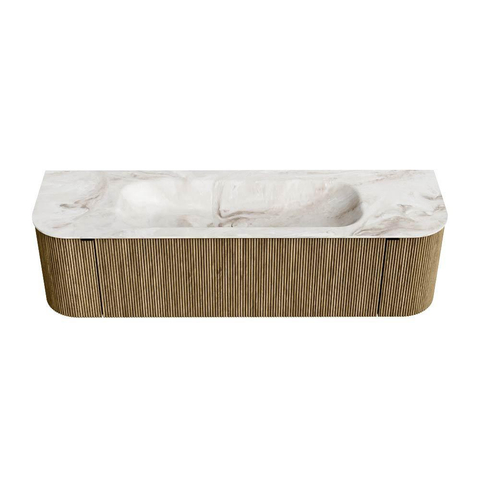 Mondiaz KURVE-DLUX Ensemble meuble de salle de bains - 160x46x40cm - 1 tiroir - 2 portes - vasque solid surface - centre - 1 trou de robinet - Dusk SW1414917