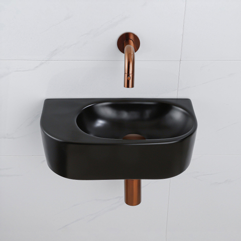 QeramiQ Fuente fonteinset – halfrond – 40x21.5x12 cm – zonder kraangat – geborsteld koperen kraan SW1233124