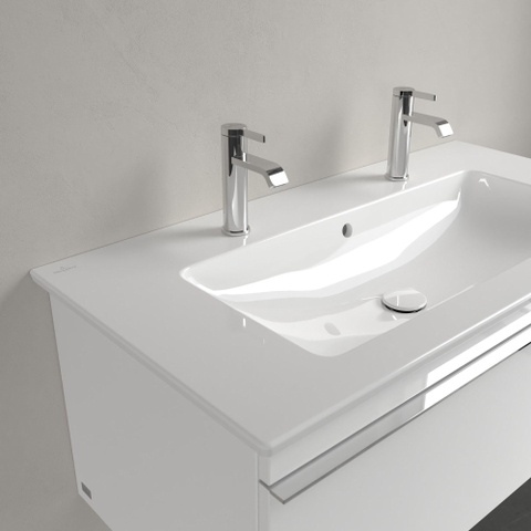 Villeroy & Boch venticello Meubelwastafel wasbak midden - 2 kraangaten - 100x50cm overloop CeramicPlus - White Alpine (glans wit) 1025117