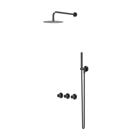 IVY Bond ensemble de douche pluie encastré – douche de tête medium Ø 30 cm – douchette bâton – 2 robinets d'arrêt – noir chrome brillant SW1034655