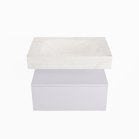 Mondiaz ALAN-DLUX Ensemble de meuble - 70cm - meuble Cale mat - 1 tiroir - Lavabo Cloud Ostra suspendu - vasque Centre - 1 trou de robinet SW807426