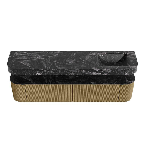 MONDIAZ THOR-DLUX Meuble de salle de bains - 200cm - arrondi gauche + droite - couleur Dusk - 2 tiroirs - 2 portes - Vasque suspendue CLOUD droite 1 trou de robinet - couleur Lava SW1466862