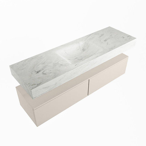 Mondiaz ALAN-DLUX Ensemble de meuble - 150cm - meuble Linen mat - 2 tiroirs - Lavabo Cloud Opalo suspendu - vasque Centre - 1 trou de robinet SW806546