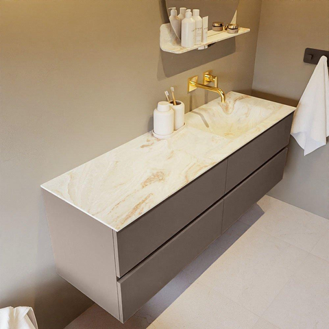 MONDIAZ VICA-DLUX Ensemble meuble de salle de bains - 150cm - meuble bas smoke - 4 tiroirs - vasque encastrée cloud à droite - sans trous de robinet - version hauteur 60cm - frape SW1088934