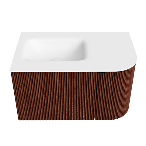 Mondiaz KURVE Ensemble meuble de salle de bains - 75x46x40cm - 1 tiroir - 1 porte - lavabo solid surface - gauche - 1 trou de robinet - Ruby SW1415585