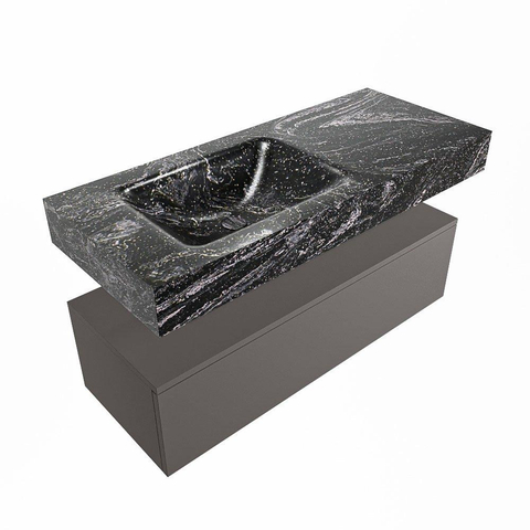 Mondiaz ALAN-DLUX Ensemble de meuble - 110cm - meuble Dark grey mat - 1 tiroir - Lavabo Cloud Lava suspendu - vasque Gauche - 1 trou de robinet SW808149