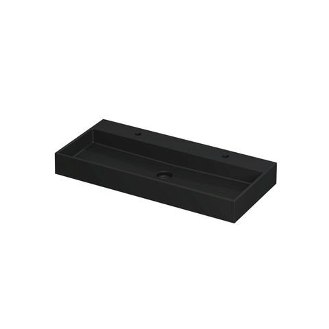 Ink United lavabo - 100x45x11cm - vasque centrée - 2 trous de robinet - noir mat SW207345