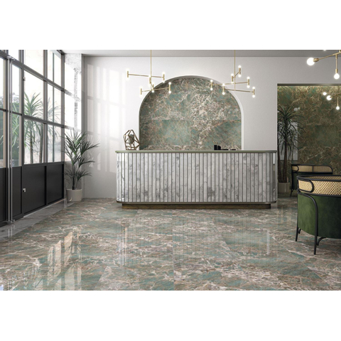 Terravito Fivaro carreau mural et de sol - 60x120cm - 10.5mm - Rectangulaire - rectifié - Aspect marbre - Vert poli SW647520