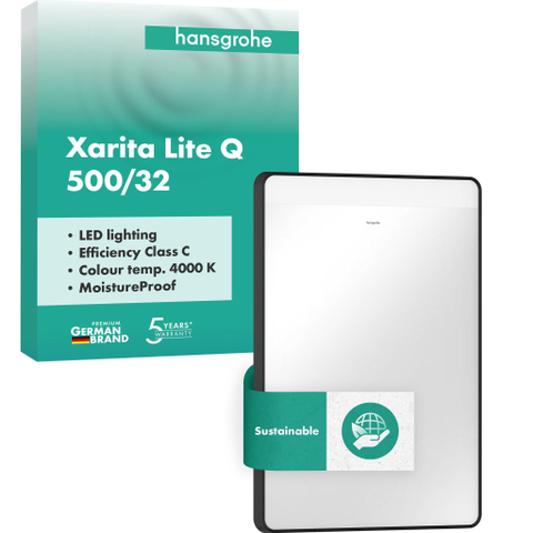 Hansgrohe Xarita Lite Q Spiegel - 50x70cm - led verlichting - Horizontaal - wandschakelaar - mat zwart SW1165003