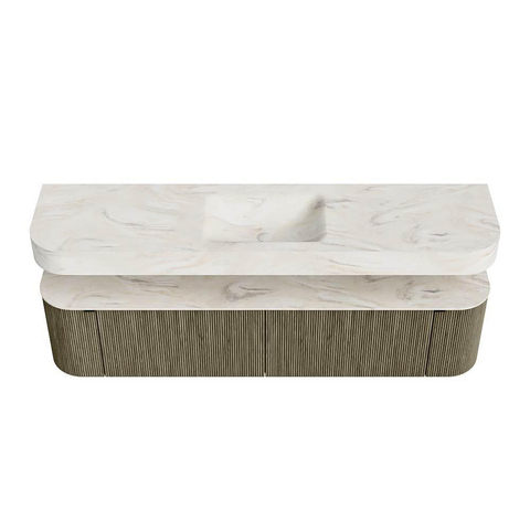 MONDIAZ THOR-DLUX Meuble de salle de bains 190cm arrondi gauche + droite couleur Shadow avec 2 tiroirs et 2 portes. Vasque suspendue CLOUD Milieu sans trou de robinet couleur Ostra. SW1466576