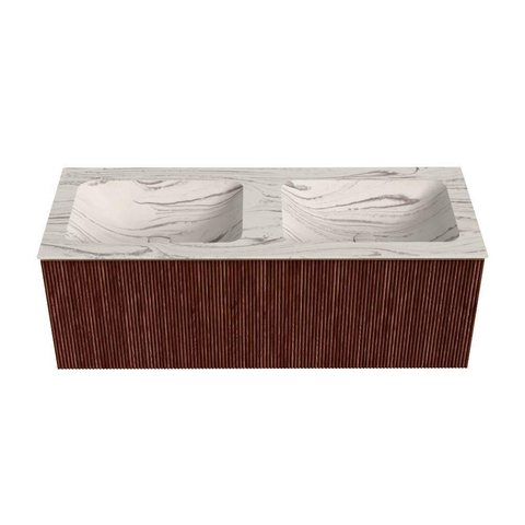 MONDIAZ KURVE-DLUX Meuble de salle de bains 120 cm couleur Ruby avec 1 tiroir et 0 porte. Lavabo LEAF Double 2 trous de robinet Nata. SW1432569