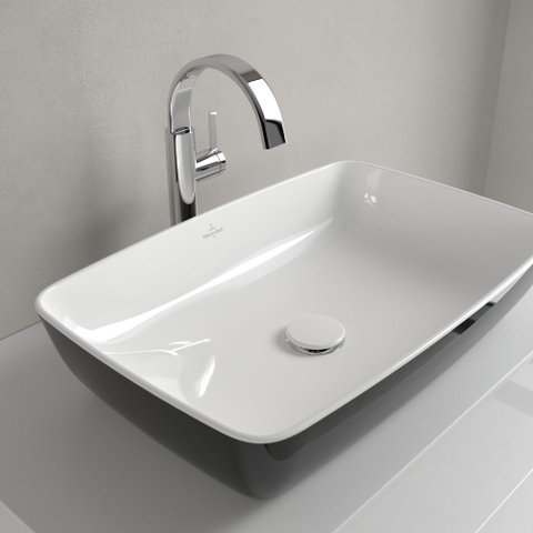 Villeroy & Boch Artis opzetwastafel rechthoekig - 58x38x12.5cm - zonder kraangat - zonder overloop - Coal Black (glans zwart) SW68847