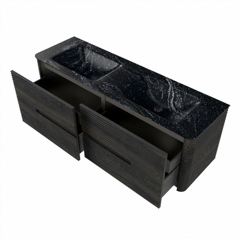 Mondiaz CIRO-DLUX Badkamermeubelset - 150x45x50cm - Solid surface wastafel Lava - 2 wasbak Dubbel - 2 kraangaten - 4 lades - Shadow SW1532494
