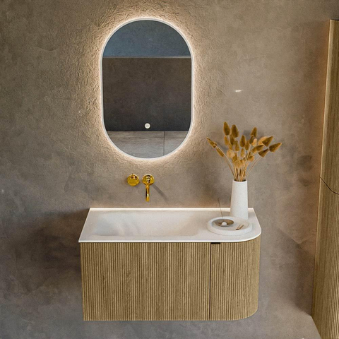 Mondiaz KURVE Ensemble meuble de salle de bains - 85x46x40cm - 1 tiroir - 1 porte - lavabo solid surface - gauche - sans trou de robinet - Dusk SW1414727