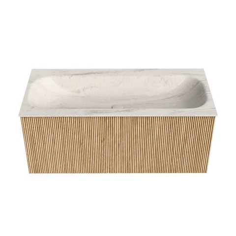 MONDIAZ KURVE-DLUX 100cm badmeubel kleur Oak met 1 lade en 0 deuren. Wastafel BIG MEDIUM Midden zonder kraangat Meli. SW1431645