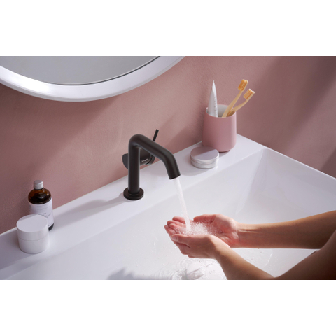 Hansgrohe Tecturis s 1 greeps wastafelkraan - 110 Fine - coolstart - met PushOpen - waste set - mat zwart SW918404