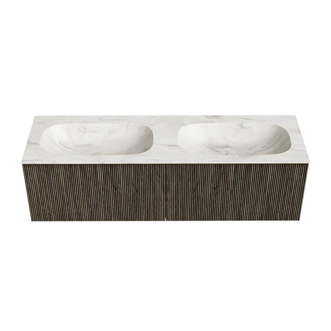 Mondiaz KURVE-DLUX Badkamermeubelset - 150x46x40cm - 2 lade - wastafel solid surface - dubbel - zonder kraangat - Shadow SW1414507