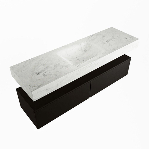 Mondiaz ALAN-DLUX Ensemble de meuble - 150cm - meuble Urban mat - 2 tiroirs - Lavabo Cloud Opalo suspendu - vasque Centre - 1 trou de robinet SW806396
