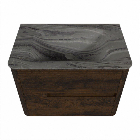 Mondiaz CIRO-DLUX Badkamermeubelset - 70x45x50cm - Solid surface wastafel Sombra - 1 wasbak Midden - 1 kraangat - 2 lades - Walnut SW1530776