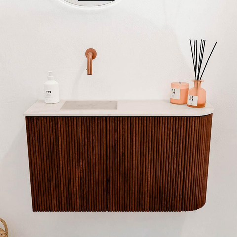 Mondiaz JOYA-DLUX 71.6cm toiletmeubel - ronding rechts kleur Ruby - Wastafel FAYE positie Links Zonder kraangat kleur Meli. SW1425403
