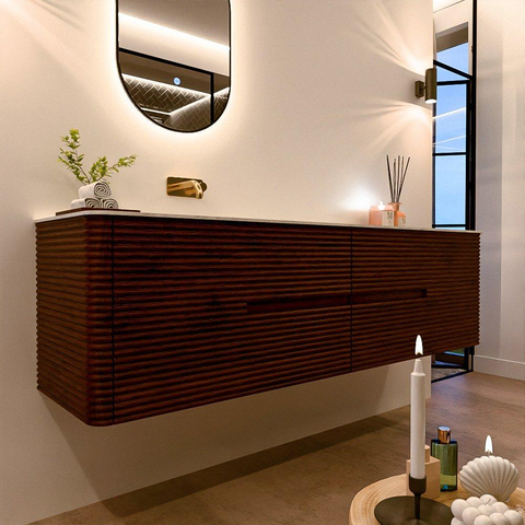 Mondiaz CIRO-DLUX Badkamermeubelset - 180x45x50cm - Solid surface wastafel Opalo - 1 wasbak Links - zonder kraangaten - 4 lades - Ruby SW1531813