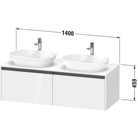 Duravit Ketho.2 Wastafelonderbouwkast - inclusief consoleplaat - met 2 laden - voor waskom rechts - 140x55x45.9cm - met handgrepen antraciet - basalt mat SW772200