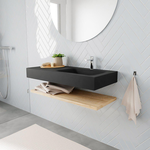 MONDIAZ ALAN 100cm - Badkamermeubelset - planchet - washed oak - vrijhangende wastafel - wasbak rechts - 1 kraangat - urban SW408767