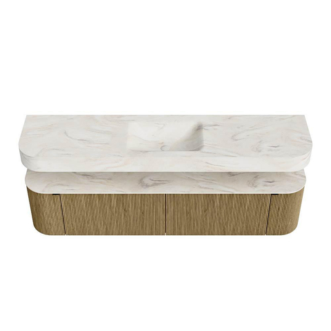 MONDIAZ THOR-DLUX Meuble de salle de bains 190cm arrondi gauche + droite couleur Dusk avec 2 tiroirs et 2 portes. Vasque suspendue CLOUD Milieu 1 trou de robinet couleur Ostra. SW1466489