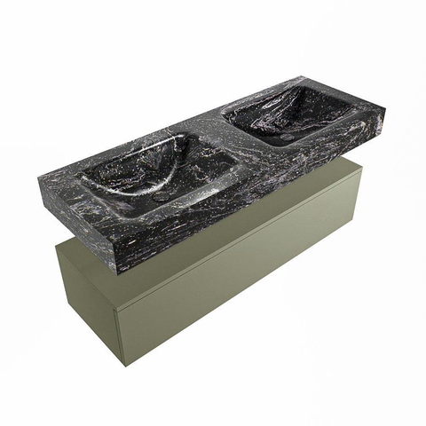 Mondiaz ALAN-DLUX Ensemble de meuble - 130cm - meuble Army mat - 1 tiroir - Lavabo Cloud Lava suspendu - vasque Gauche et droite - 0 trous de robinet SW808861