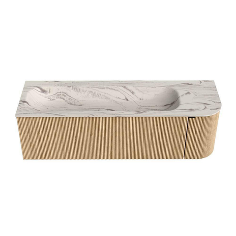 MONDIAZ KURVE-DLUX Meuble de salle de bains 145cm arrondi à droite couleur Chêne avec 1 tiroir et 1 porte. Lavabo BIG LARGE à gauche 1 trou de robinet Nata. SW1432126