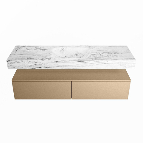 Mondiaz ALAN-DLUX Ensemble de meuble - 150cm - meuble Oro mat - 2 tiroirs - Lavabo Cloud Glace suspendu - vasque Centre - 1 trou de robinet SW806240