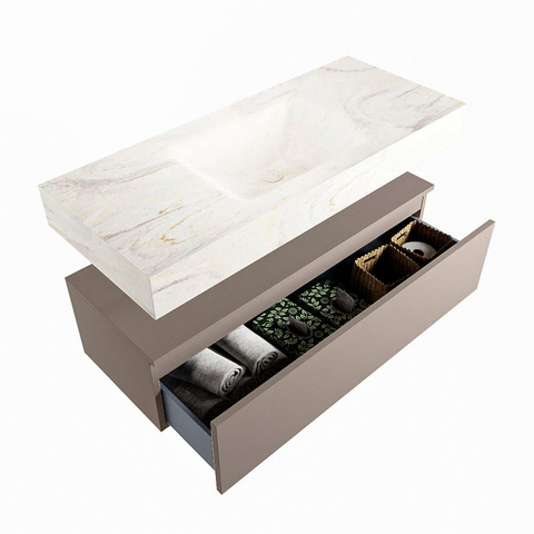 Mondiaz ALAN-DLUX Ensemble de meuble - 110cm - meuble Smoke mat - 1 tiroir - Lavabo Cloud Ostra suspendu - vasque Centre - 1 trou de robinet SW807388