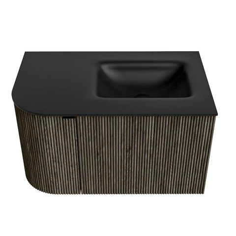 Mondiaz KURVE Ensemble de meubles de salle de bains - 75x46x40cm - 1 tiroir - 1 porte - vasque solid surface - droite - 1 trou de robinet - Shadow SW1414159
