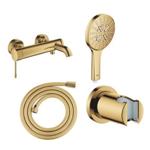 Grohe Essence Badset - badkraan - handdouche - handdouchehouder - doucheslang - brushed cool sunrise (goud) SW1574564
