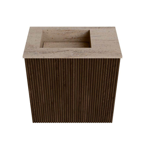 Mondiaz JOYA-DLUX 40cm toiletmeubel - kleur Walnut - Wastafel FAYE positie Links Zonder kraangat kleur Saba. SW1424631