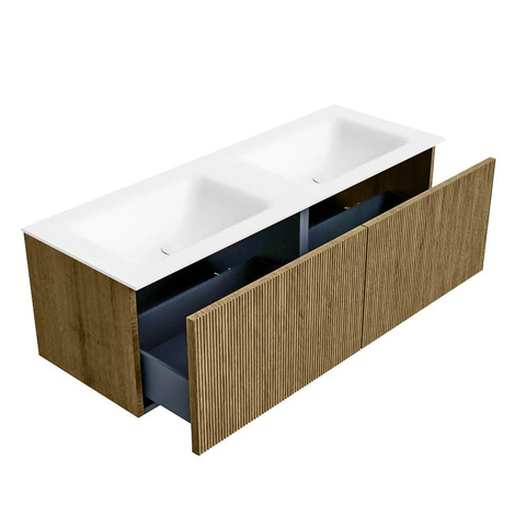 Mondiaz KURVE Badkamermeubelset - 130x46x40cm - 2 lade - wastafel solid surface - dubbel - 2 kraangaten - Dusk SW1414740