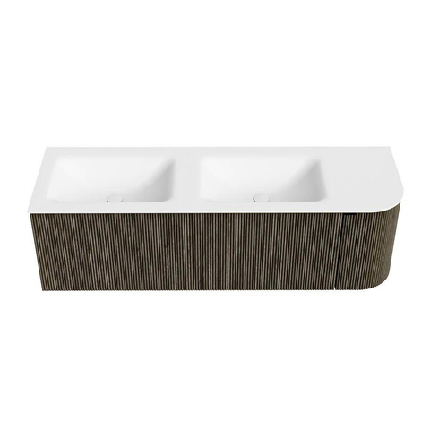 Mondiaz KURVE Ensemble de meuble de salle de bains - 145x46x40cm - 1 tiroir - 1 porte - lavabo solid surface - double / gauche - 2 trous de robinet - Shadow SW1414130
